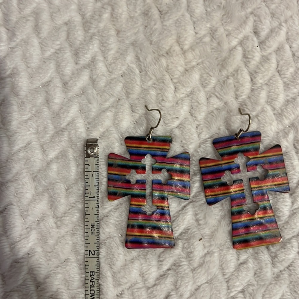 Colorful Striped Cross Earrings Western Flare - Picture 2 of 3